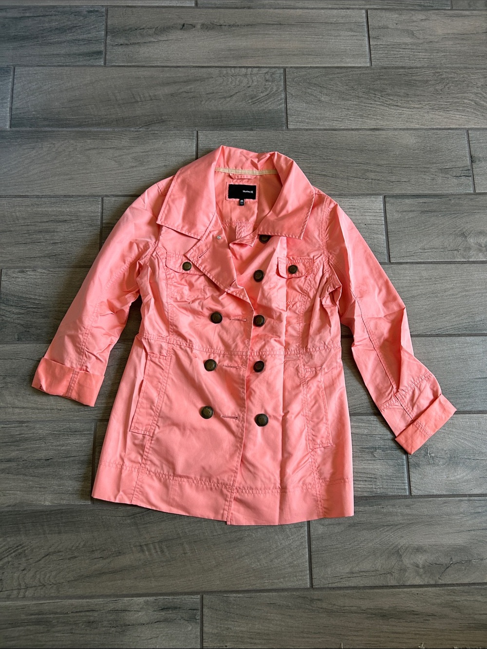 Hurley Coral Double-Breasted Trench Coat